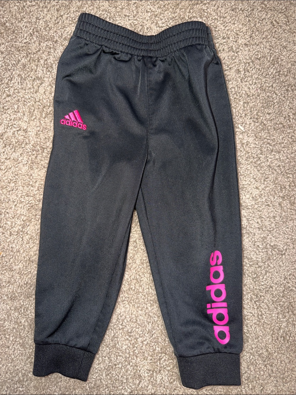 Toddler girls adidas Black Jogger Pants with Pink Logo Accents 18M